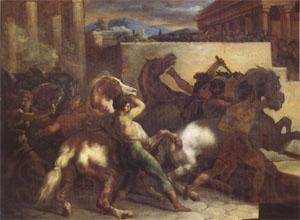 Theodore   Gericault Race of Wild Horses at Rome (mk05) Norge oil painting art